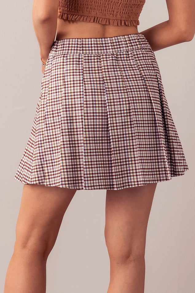スカート Mardi Mercredi Plaid pleated mini skirt brown S50033 Corrine Plaid Pleated Mini Skirt – Salt Pines