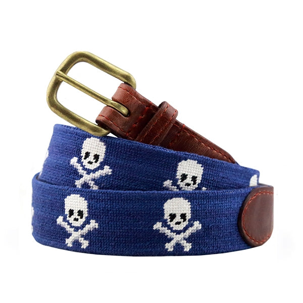 Smathers and Branson Jolly Roger Needlepoint Belt Blue 1